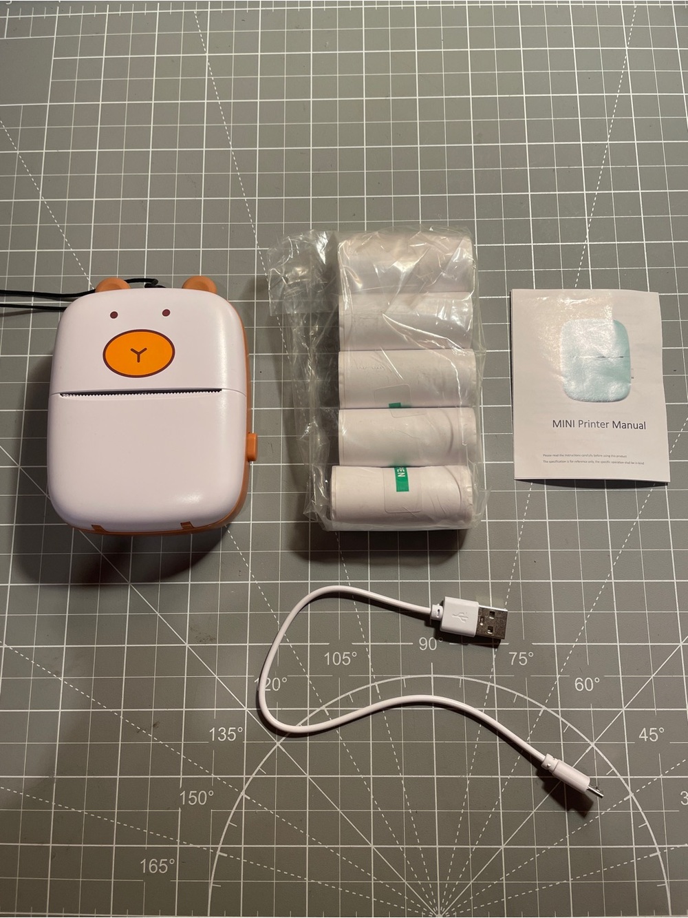 Portable Mini Thermal Printer - White with Bear Face